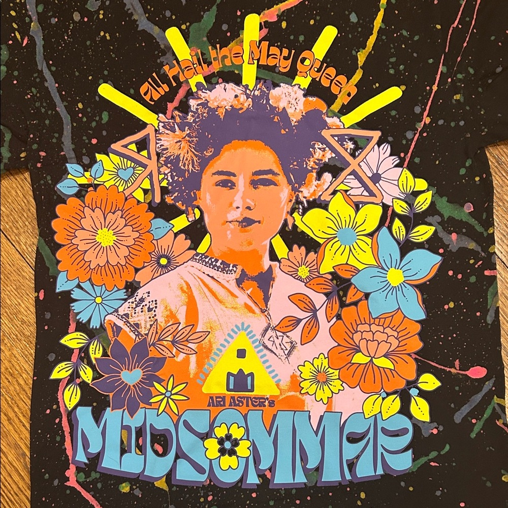 Studiohouse Designs “Midsommar” A24 Black Neon Splatter Unisex T-Shirt: SM, NWOT - Picture 3 of 8